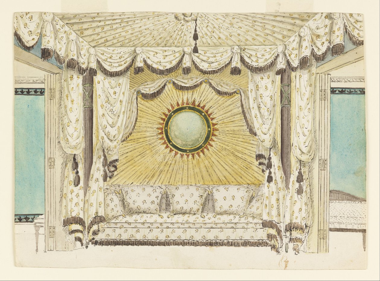Design pour lit avec alcôve tentée, probablement pour la chambre ou le boudoir du Prince de Galles, Royal Pavilion - Frederick Crace