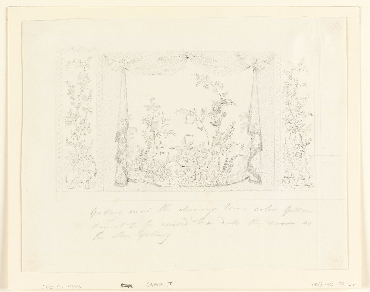 Dessin, The Royal Pavilion, Brighton, Blue (South) Drawing Room, Proposed Wall Decoration, ca. 1820 - Frederick Crace