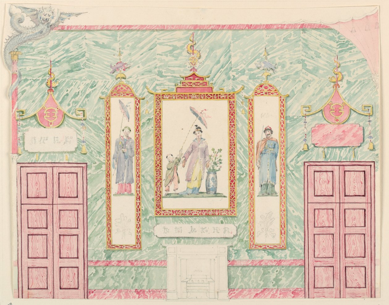 Dessin, élévation murale, probablement pour la salle de banquet, Pavillon royal, Brighton, 1815-22 - Frederick Crace