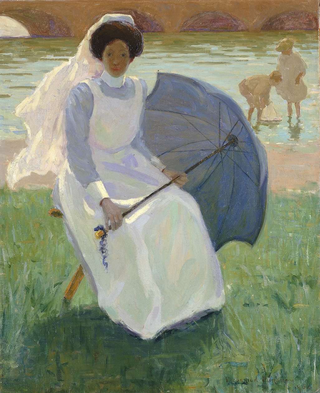 Femme avec un parasol vert - Frederick F. Fursman