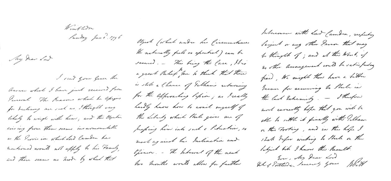 Lettre de William Pitt au Duc de Portland, 1796 - Frederick George Netherclift
