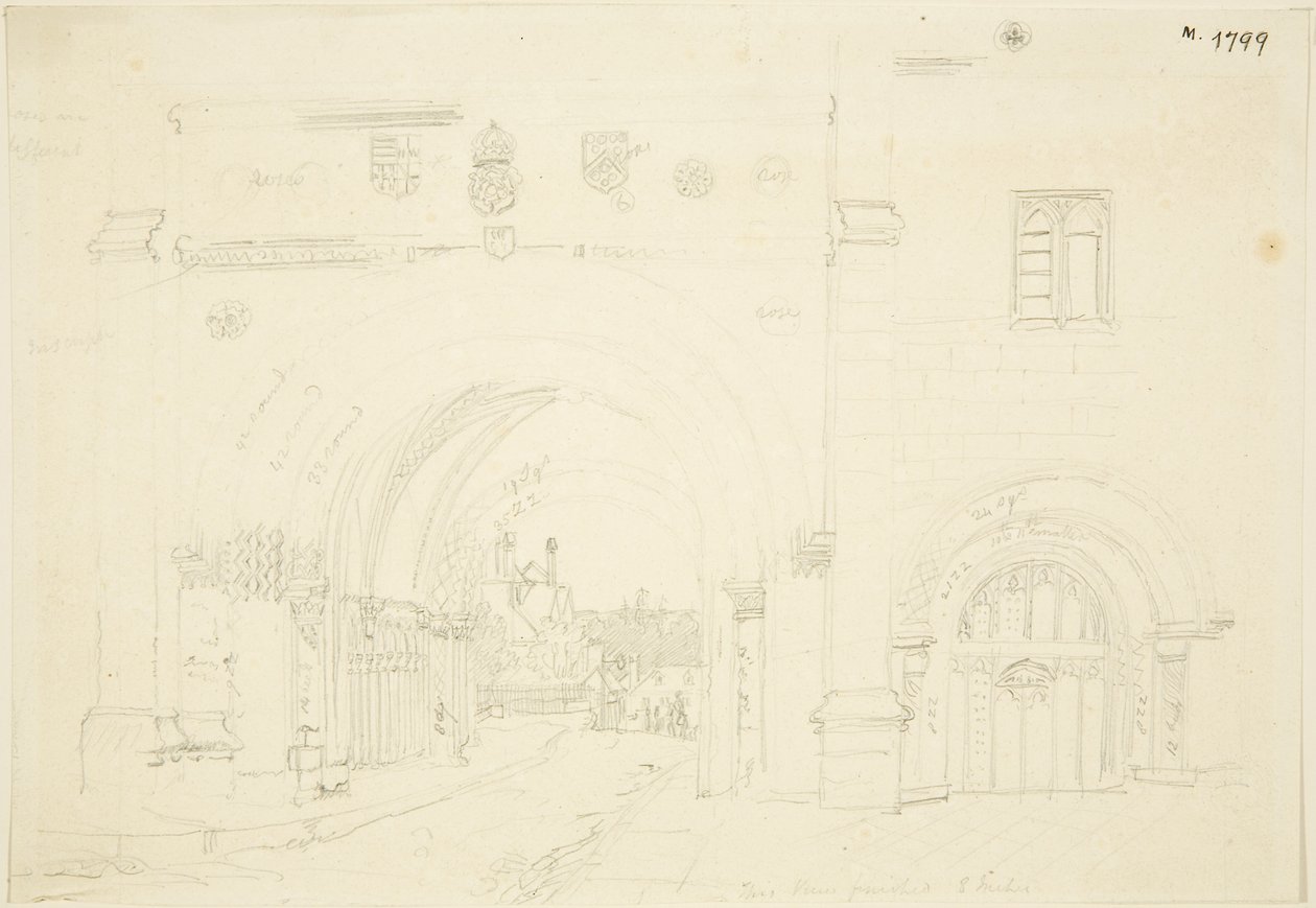 Abbey Gatehouse de la cathédrale de Bristol, regardant vers le sud - Frederick Mackenzie