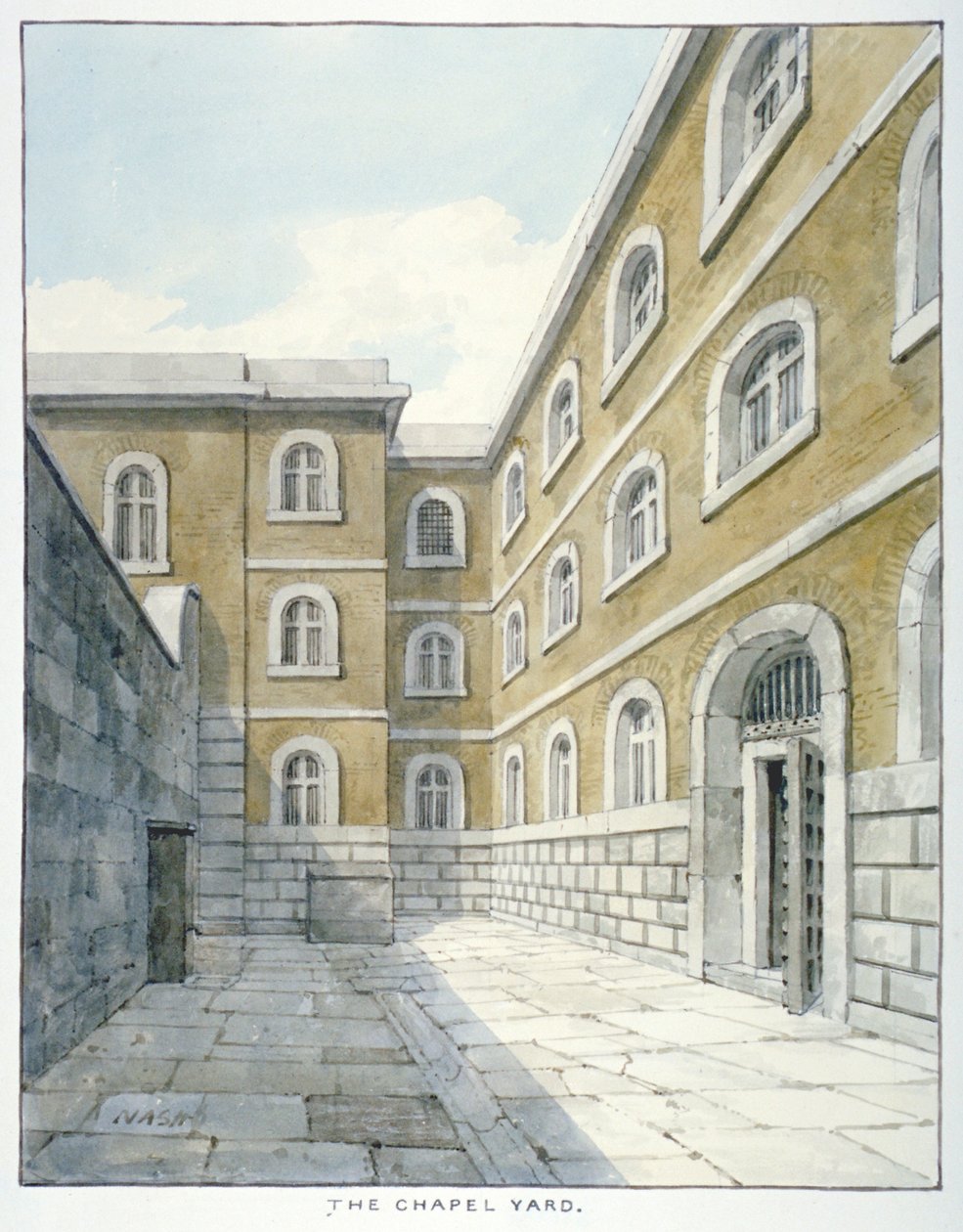 La cour de la chapelle dans la prison de Newgate, Old Bailey, City de Londres, 1840 - Frederick Nash