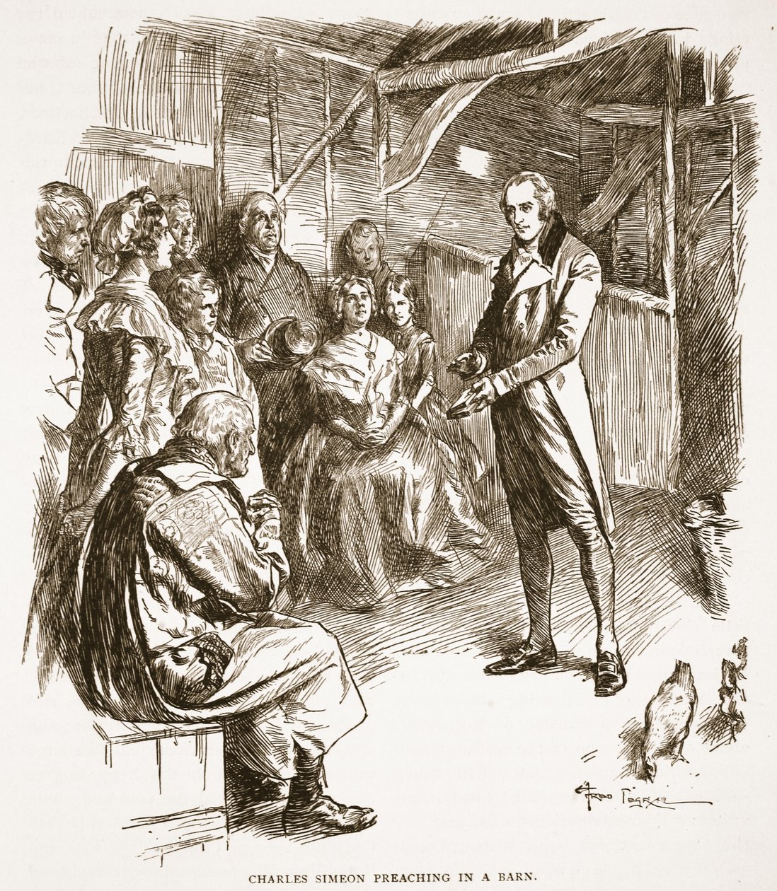 Charles Simeon prêchant dans une grange, illustration de 
