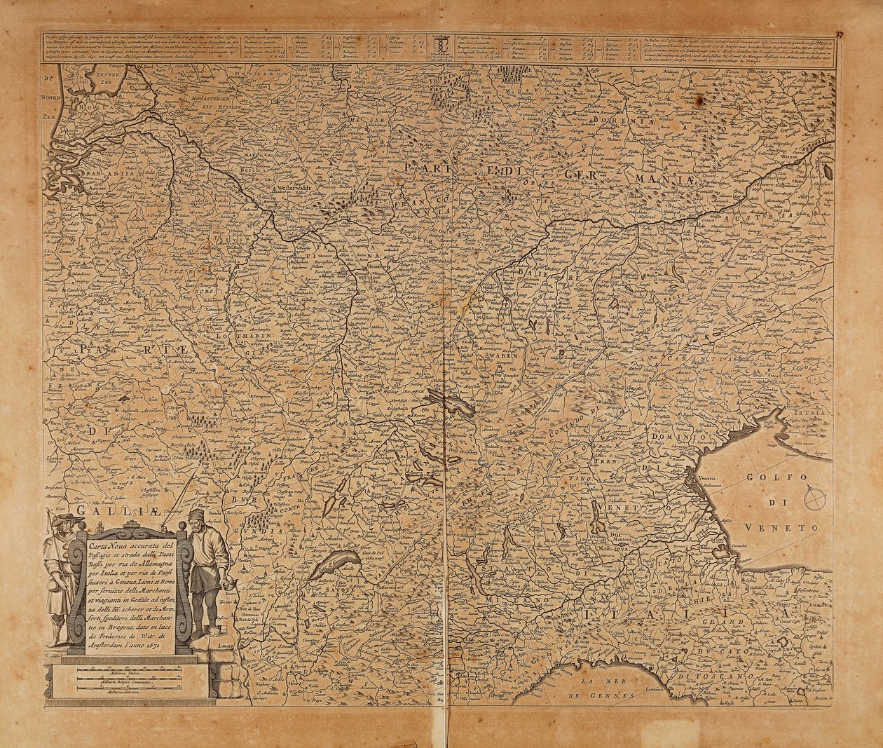 Europe centrale-nord et Italie du Nord, Carte de Frederik de Wit, Amsterdam, gravure sur cuivre - Frederick de Wit