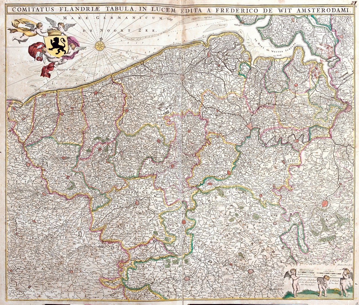 Carte du Comté de Flandre, France et Belgique - Frederick de Wit