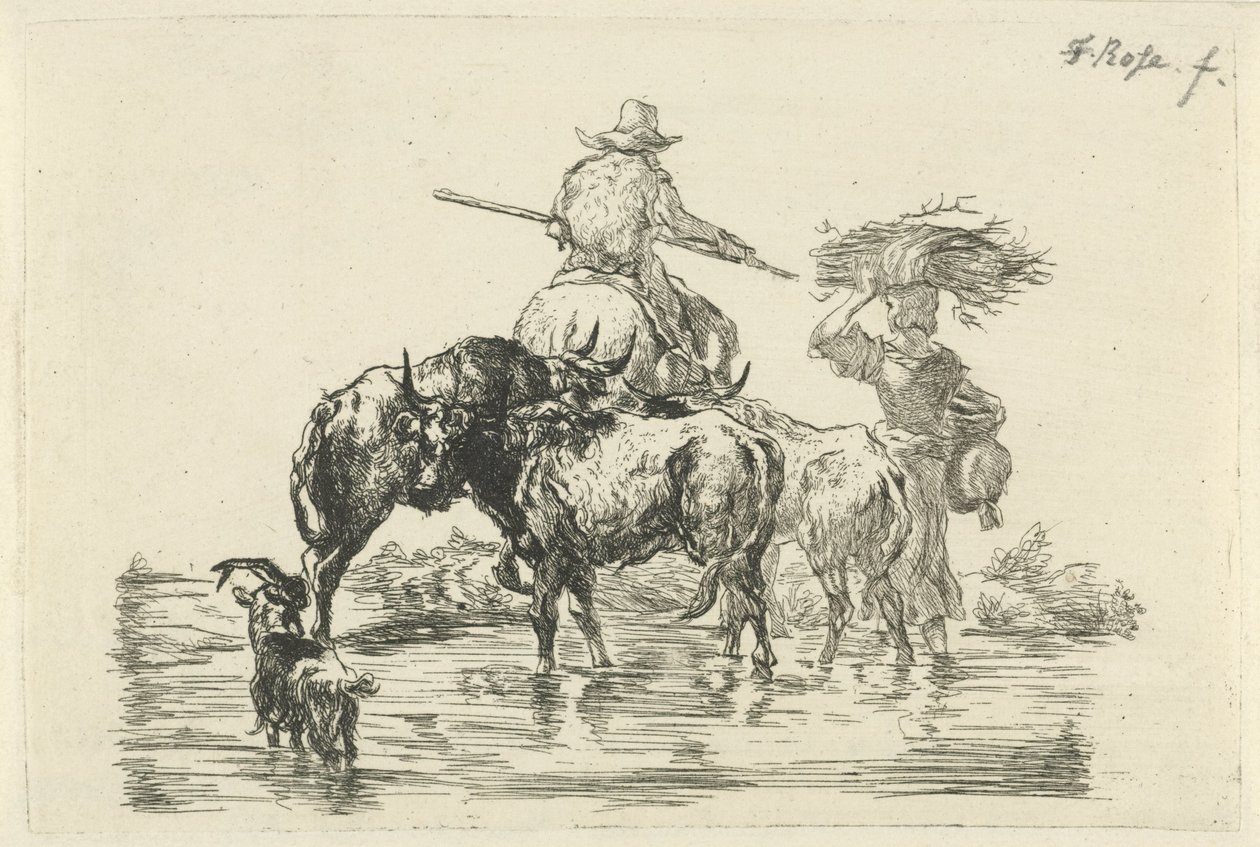 Berger et bergère traversant un ruisseau - Frederik Cornelis Rose