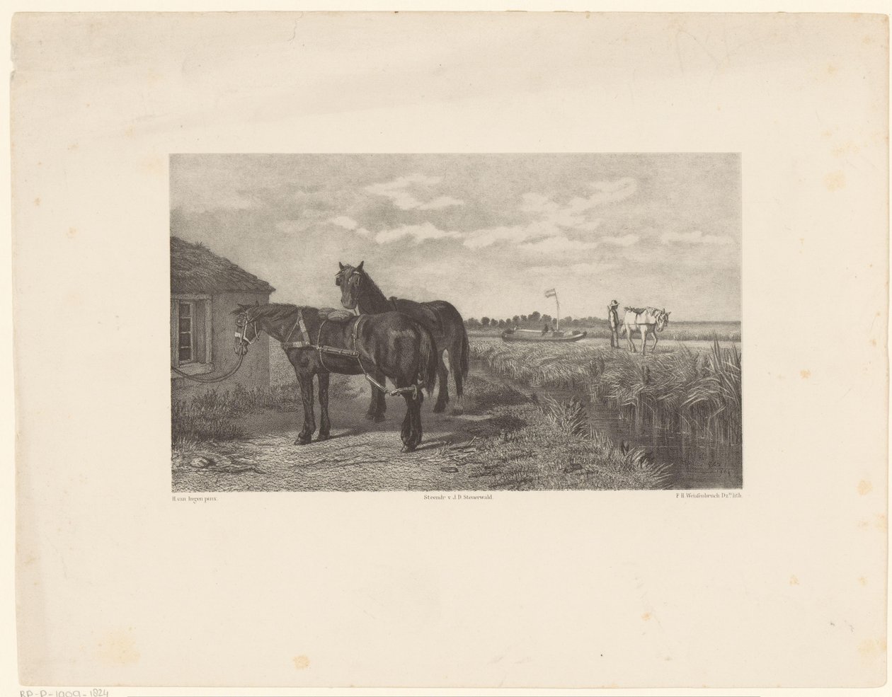 Deux chevaux devant une grange - Frederik Hendrik Weissenbruch