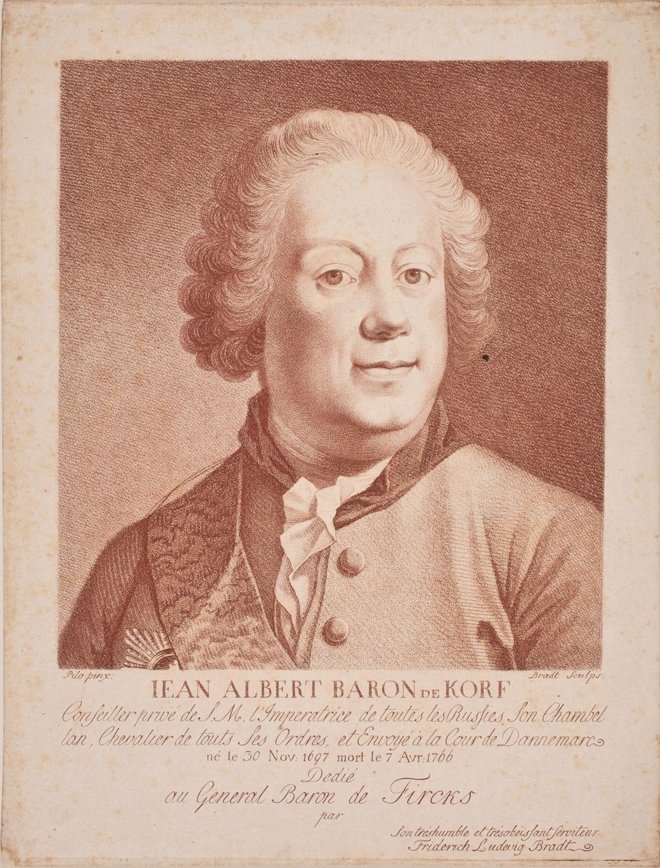 Portrait du Baron Johann Albrecht von Korff 1697-1766, milieu du 18ème siècle - Frederik Ludvig  Bradt