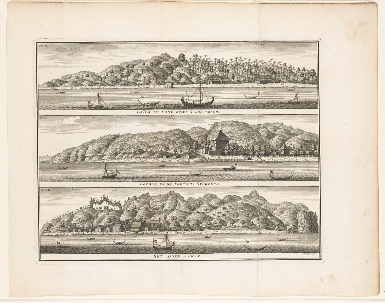 Différentes fortifications de la VOC à Ceram Laäla par Compagnies Sagoe-bosch / Loehoe, et la Forteresse Overburg / Le village Saway - Frederik Ottens