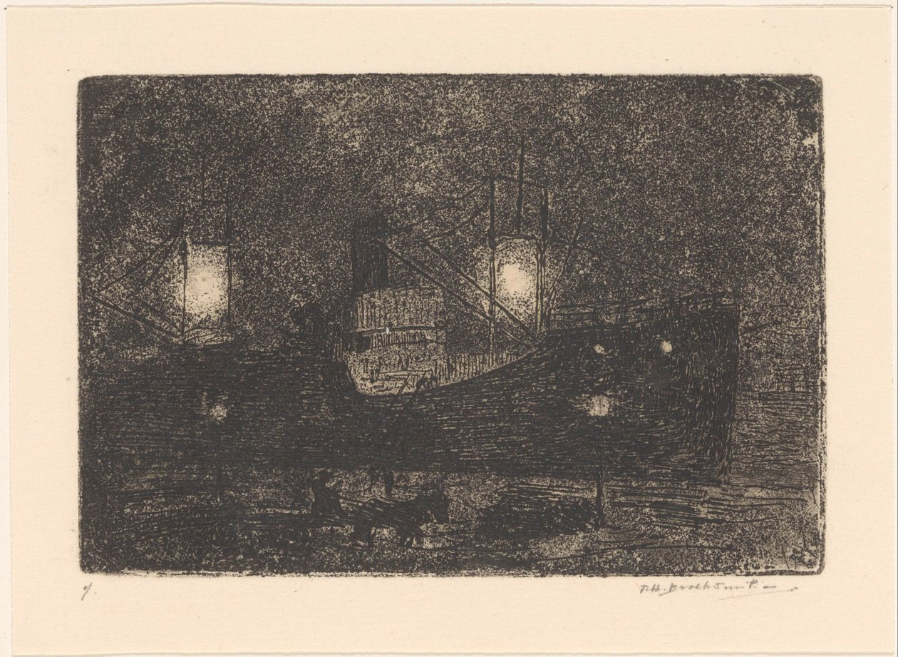 Bateau à quai au soir - Frederika Henriëtte Broeksmit (signed by artist)