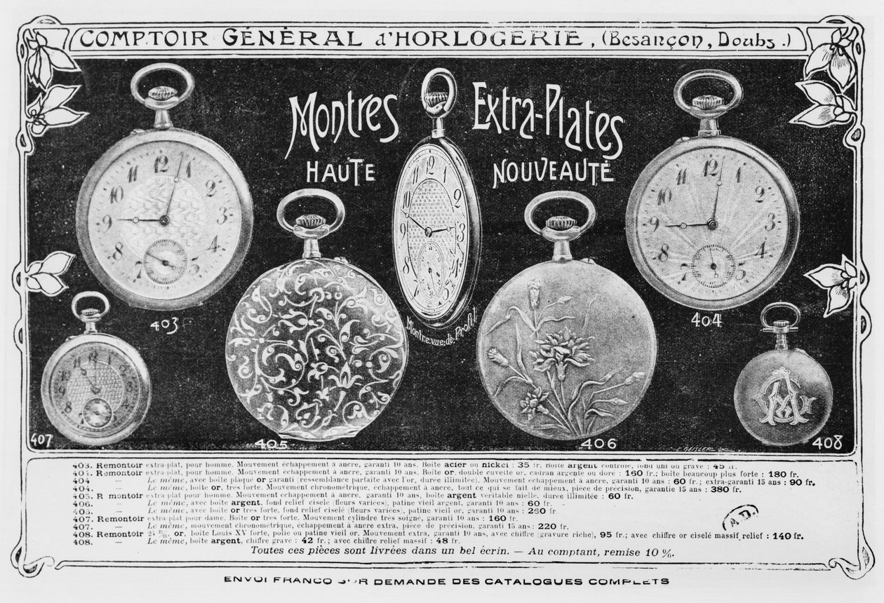 Publicité pour montres à gousset, Comptoir Général d