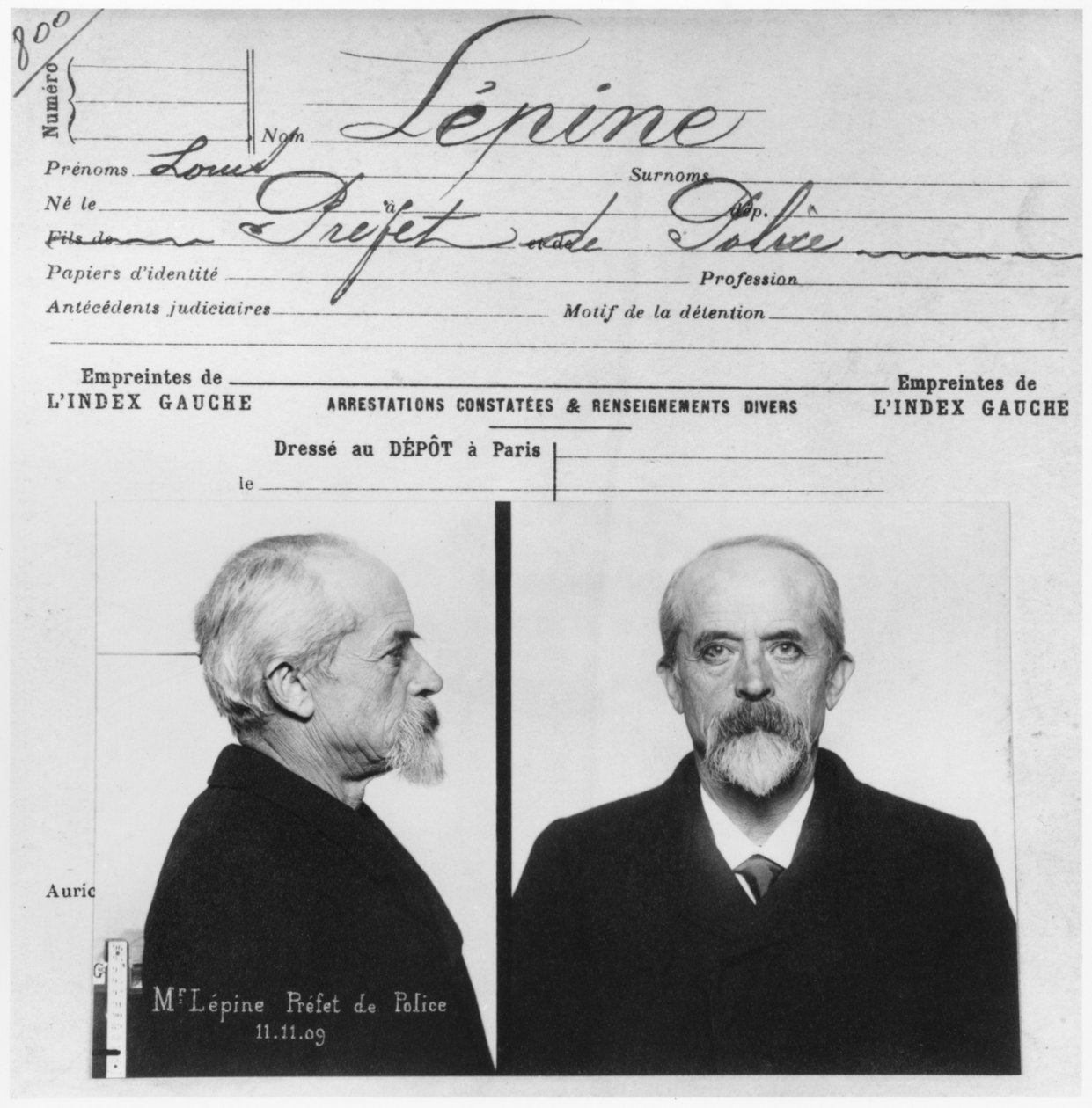 Fiche anthropométrique de Louis Jean-Baptiste Lépine, préfet de police, 11 novembre 1909 - French Photographer