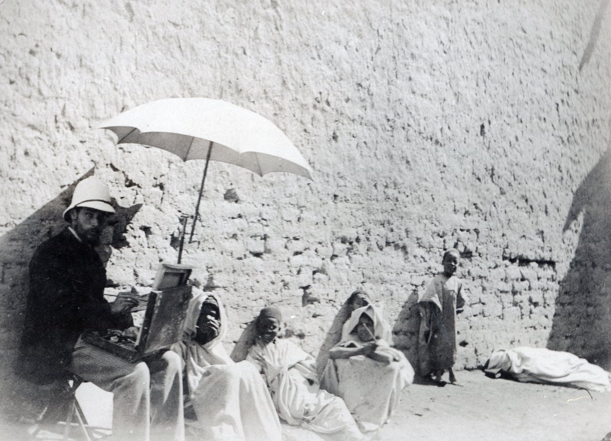 Paul Albert Laurens peignant à Biskra, Algérie, 1892 - French Photographer