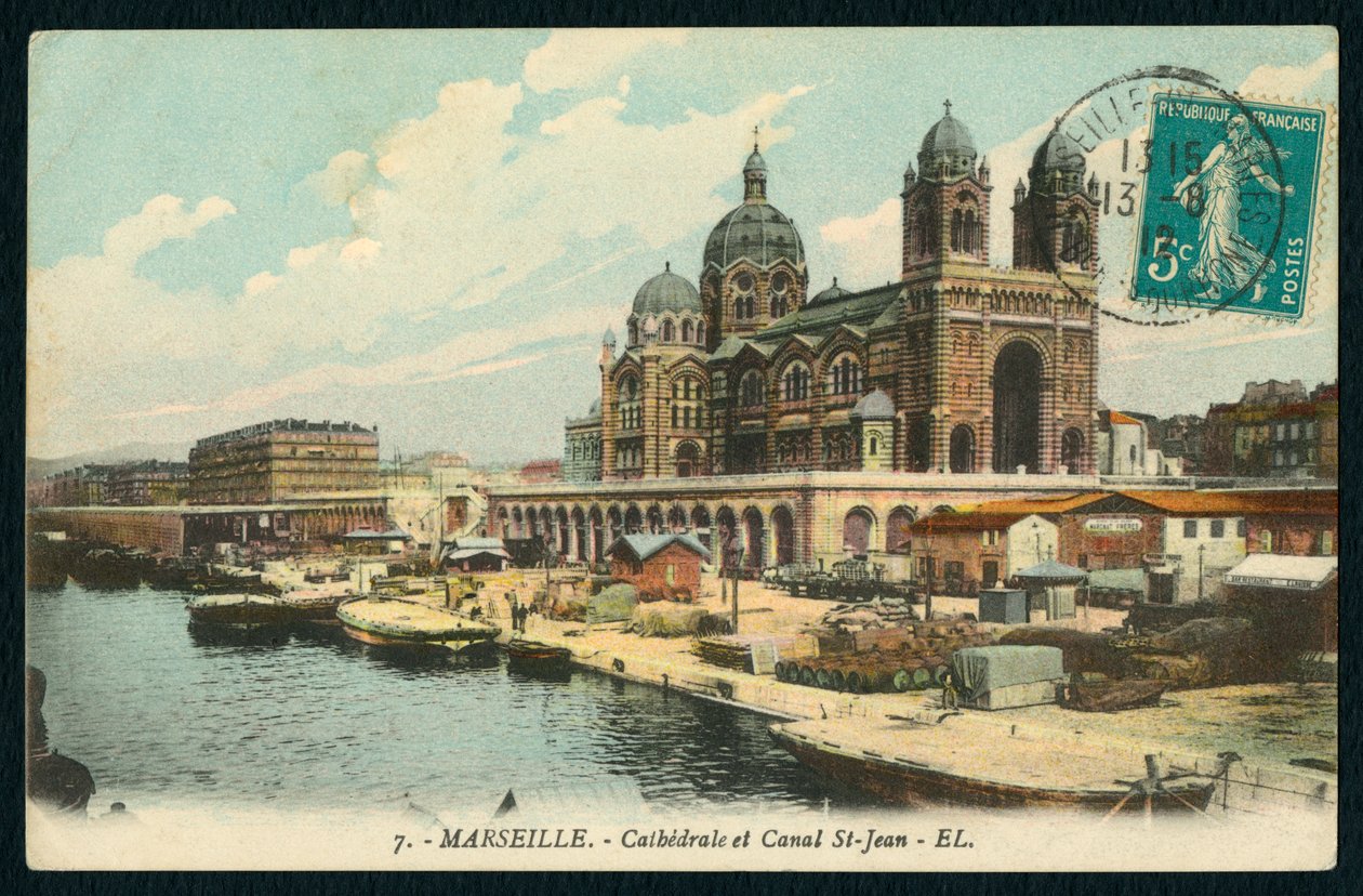 Carte postale représentant la cathédrale Sainte-Marie-Majeure et le canal Saint-Jean à Marseille, France, vers 1900 - French Photographer