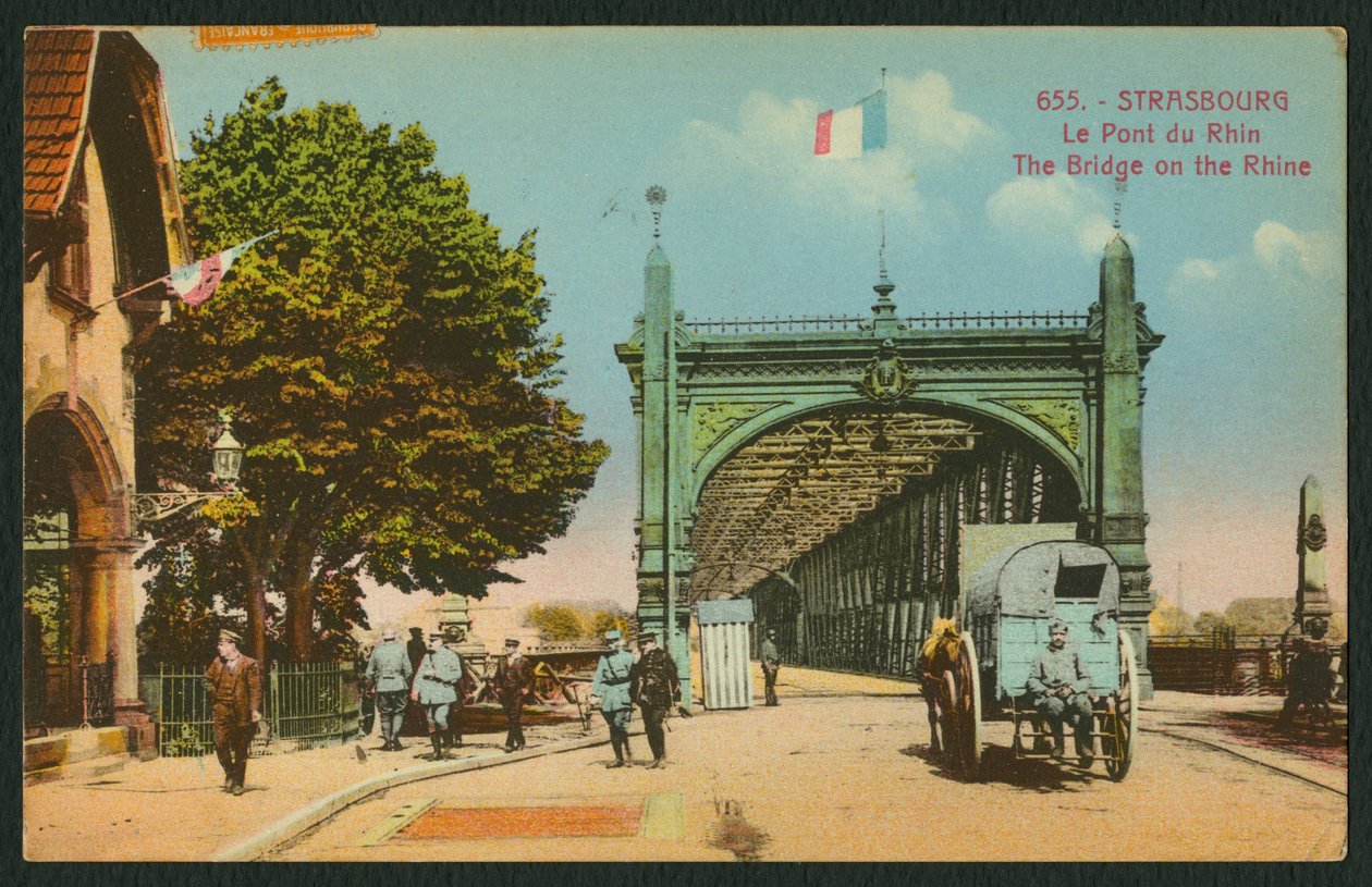 Carte postale représentant le pont sur le Rhin à Strasbourg, vers 1914-18 - French Photographer