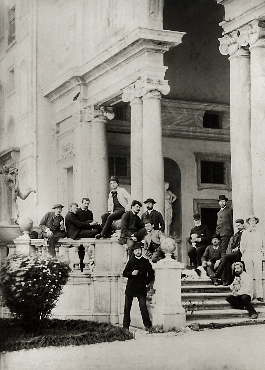 Résidents de la Villa Médicis à Rome, photo envoyée et dédiée par Claude Debussy (1862-1918) à ses parents, 1884-85 - French Photographer