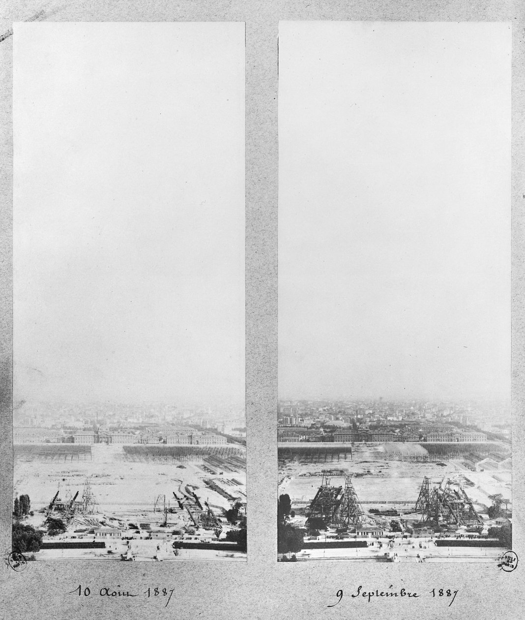 Deux vues de la construction de la tour Eiffel, Paris, 10 août et 9 septembre 1887 - French Photographer