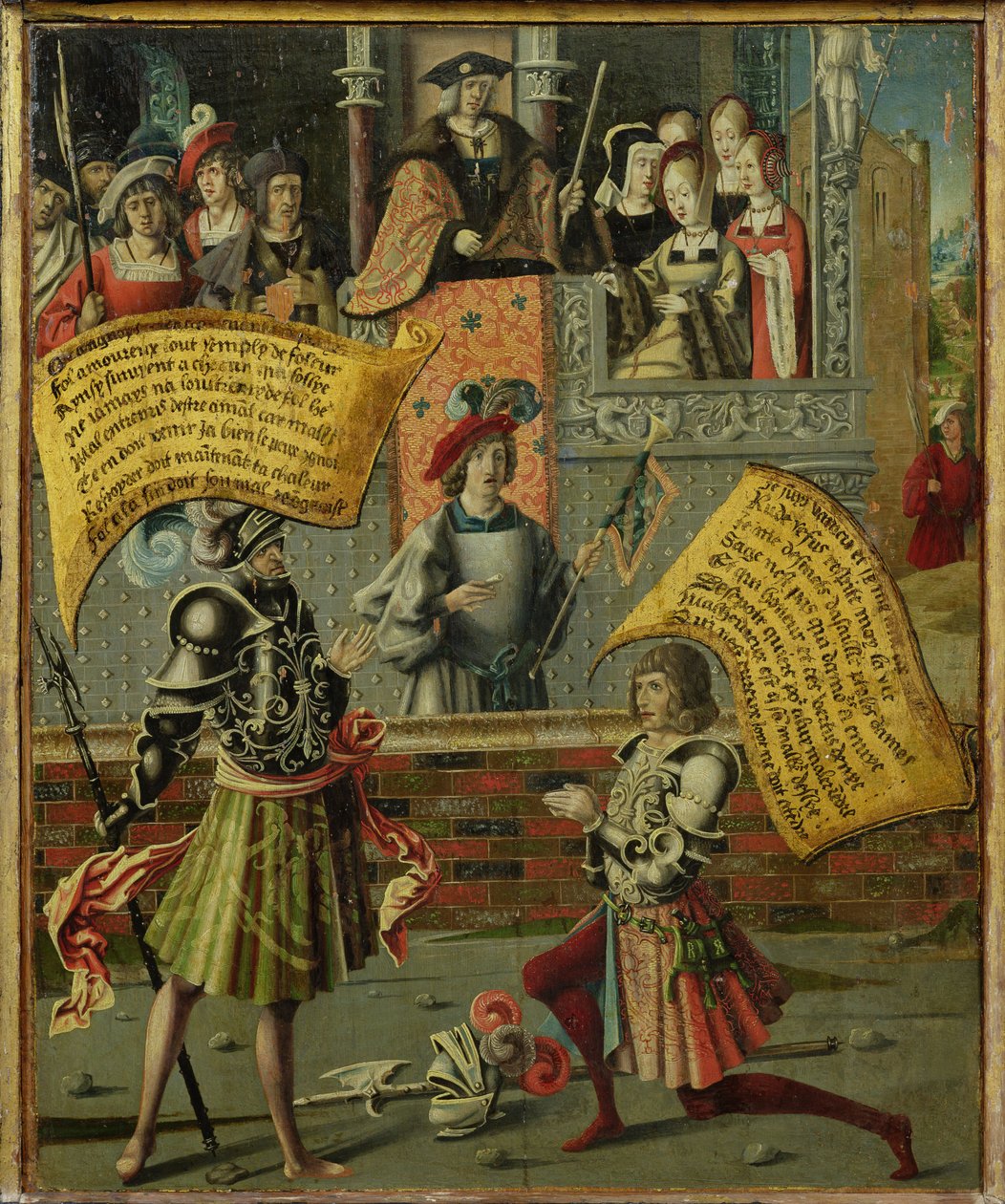 Un chevalier désarmé à genoux - French School