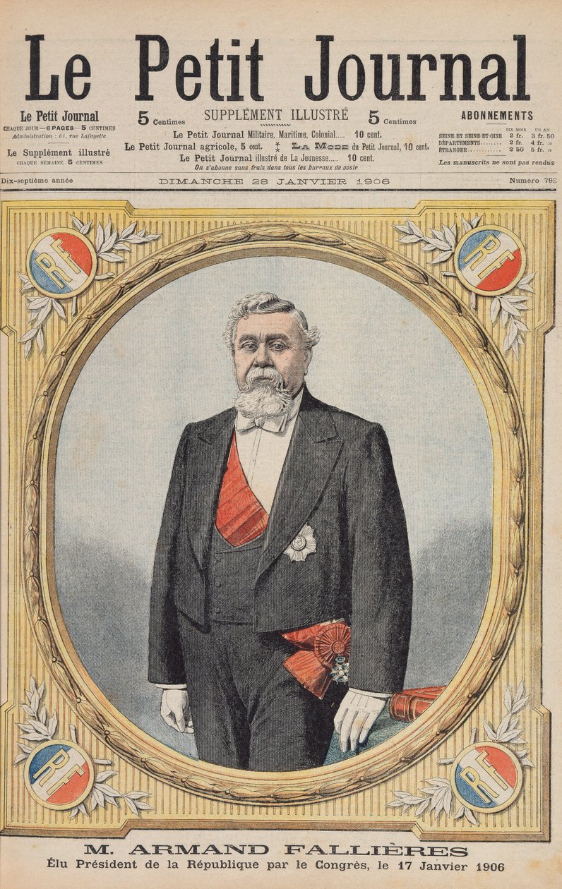 Armand Fallières (1841-1931) élu Président de la République (1906-13) par le Congrès, le 17 janvier 1906, illustration du Petit Journal, 28 janvier 1906 - French School