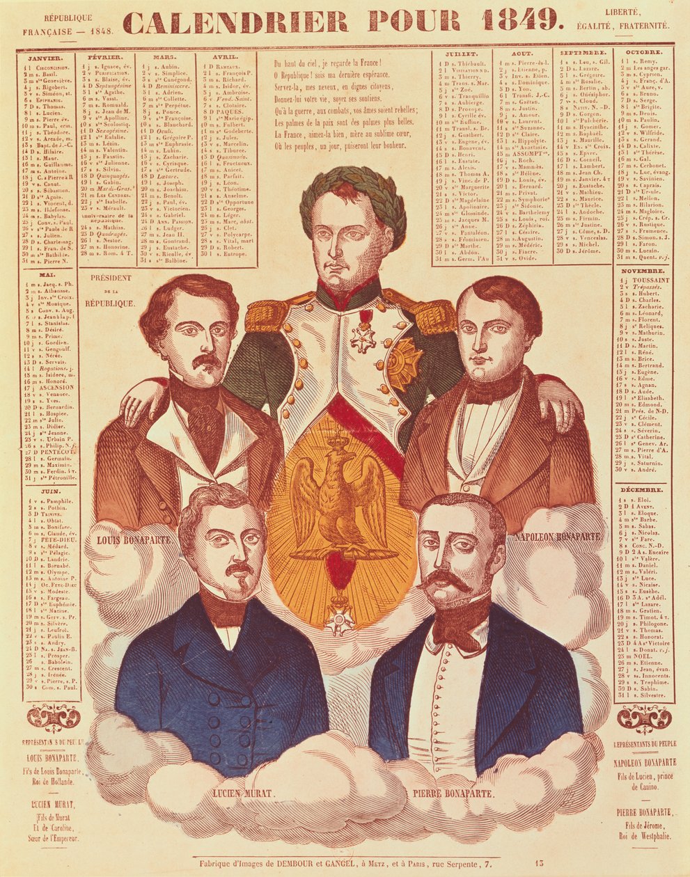 Calendrier pour 1849 représentant la famille Bonaparte, 1849 - French School