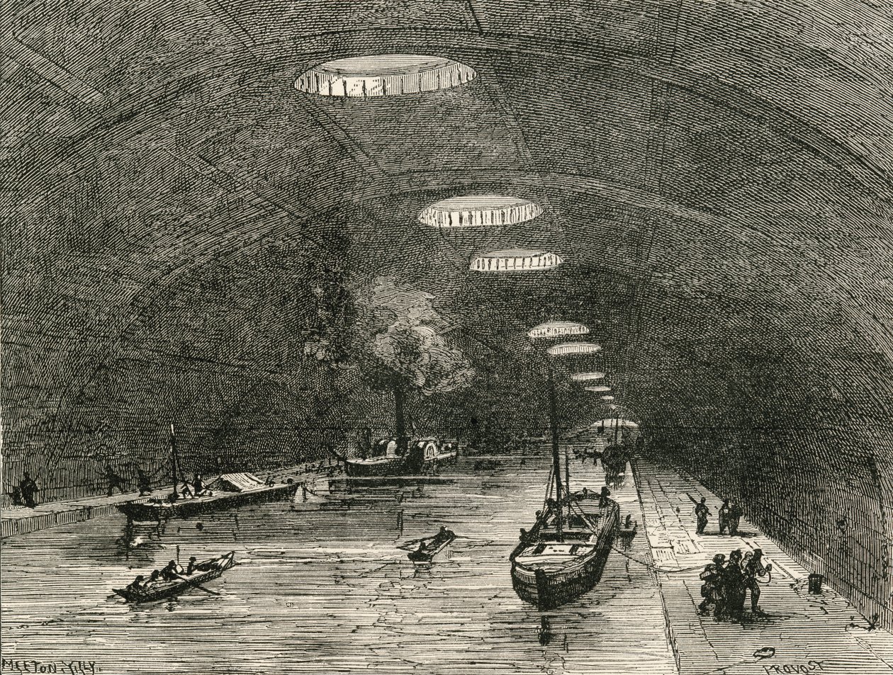 Canal Saint Martin, Paris, passant sous la partie est de la ville, de 