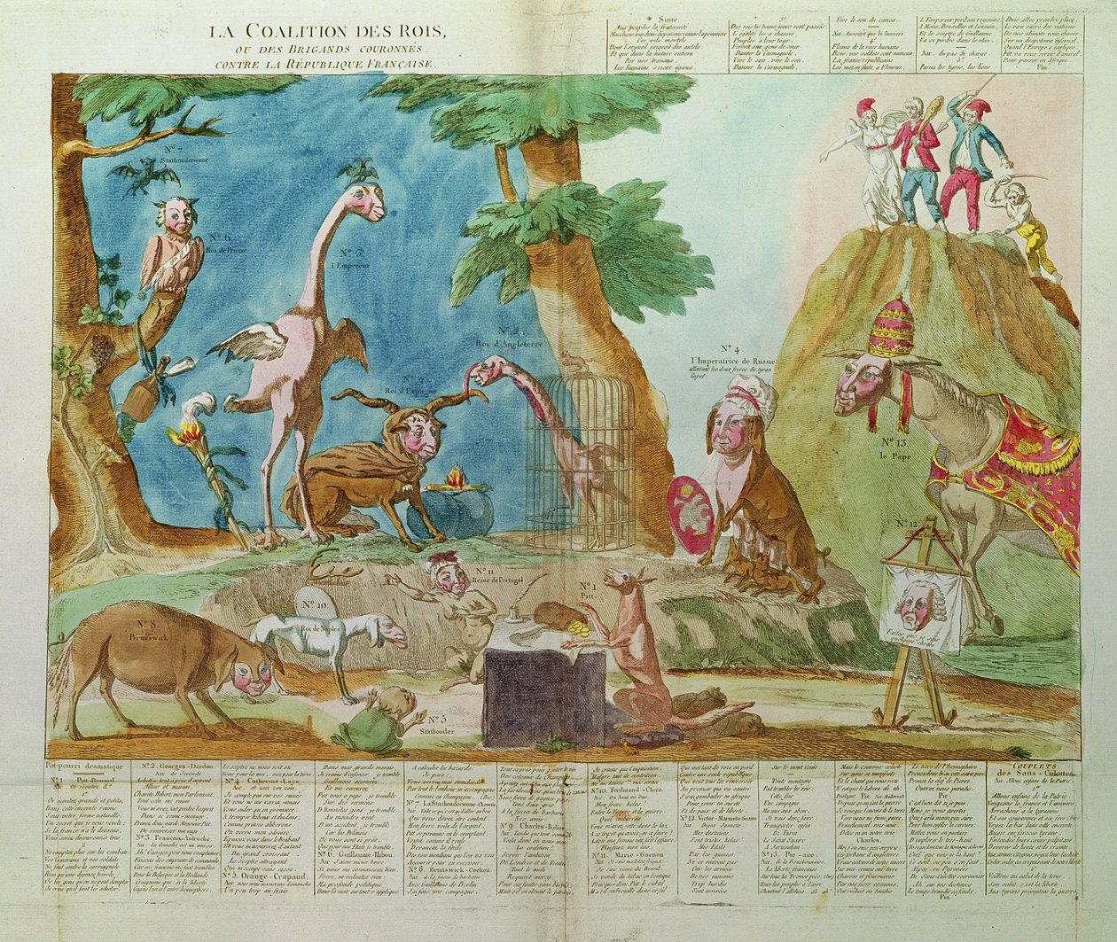 Caricature de la coalition des rois ou des brigands couronnés contre la République française - French School