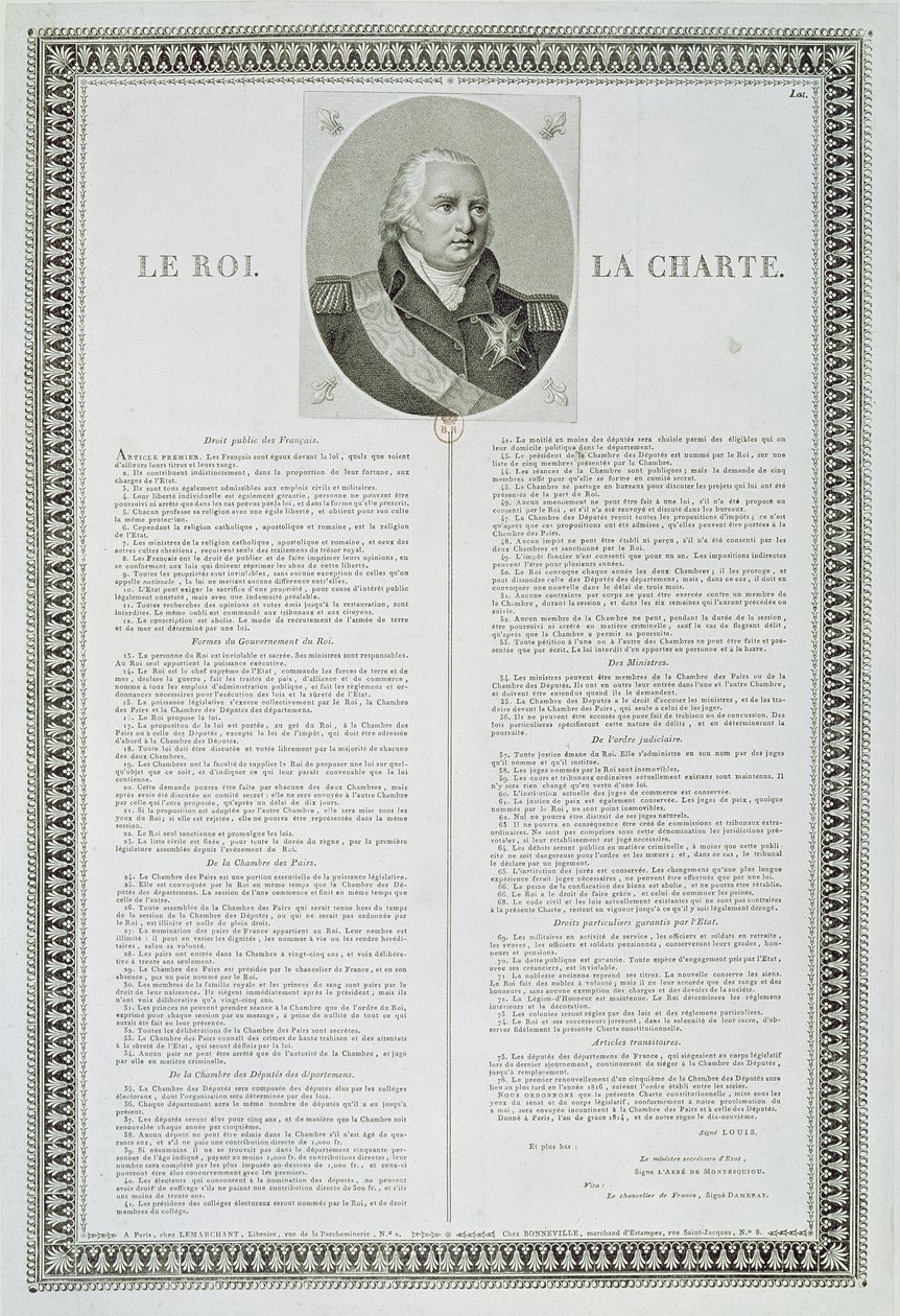 Charte de Louis XVIII (1755-1824) 1814 - French School