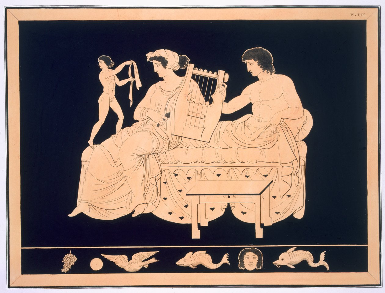 Couple se relaxant avec une lyre, publié 1808-10 - French School