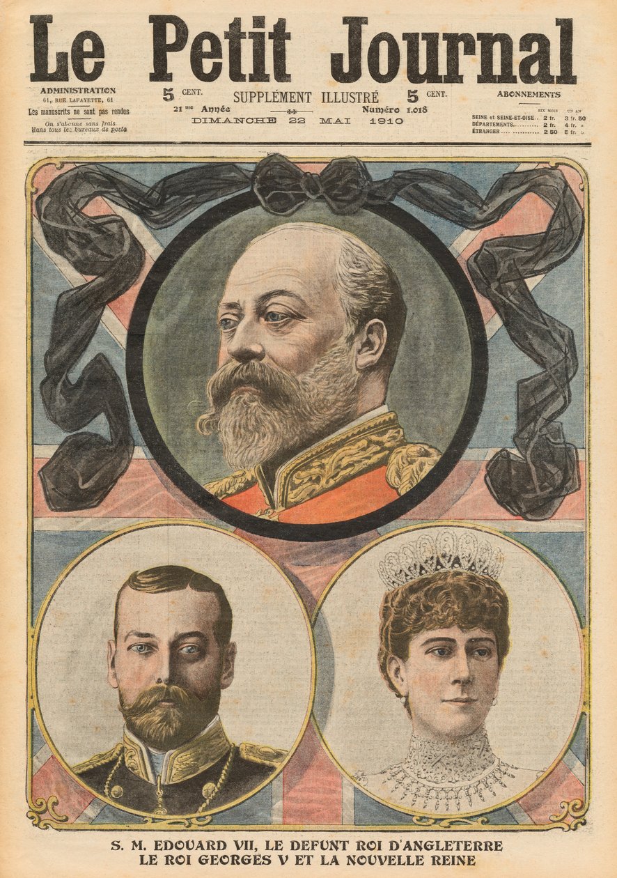 Mort du Roi Édouard VII, Roi George V et Reine Mary, illustration de 