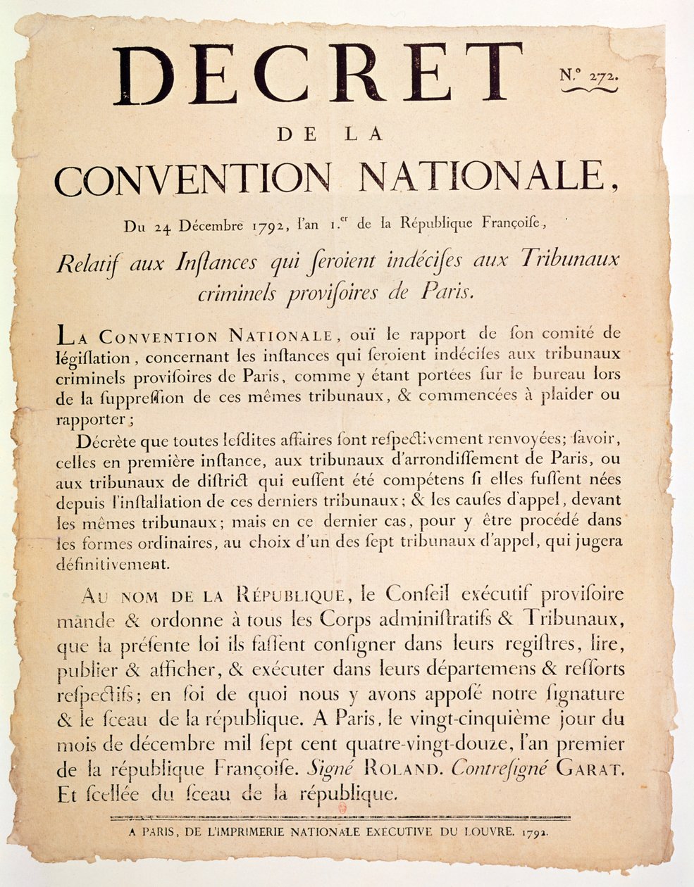 Décret de la Convention nationale, 24 décembre 1792 - French School