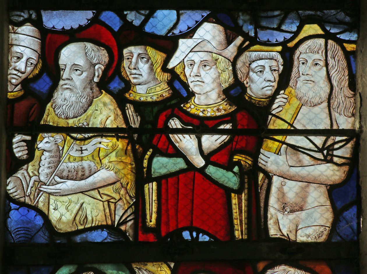 Détail du vitrail représentant des personnes à la Seconde Venue du Christ (détail) - French School