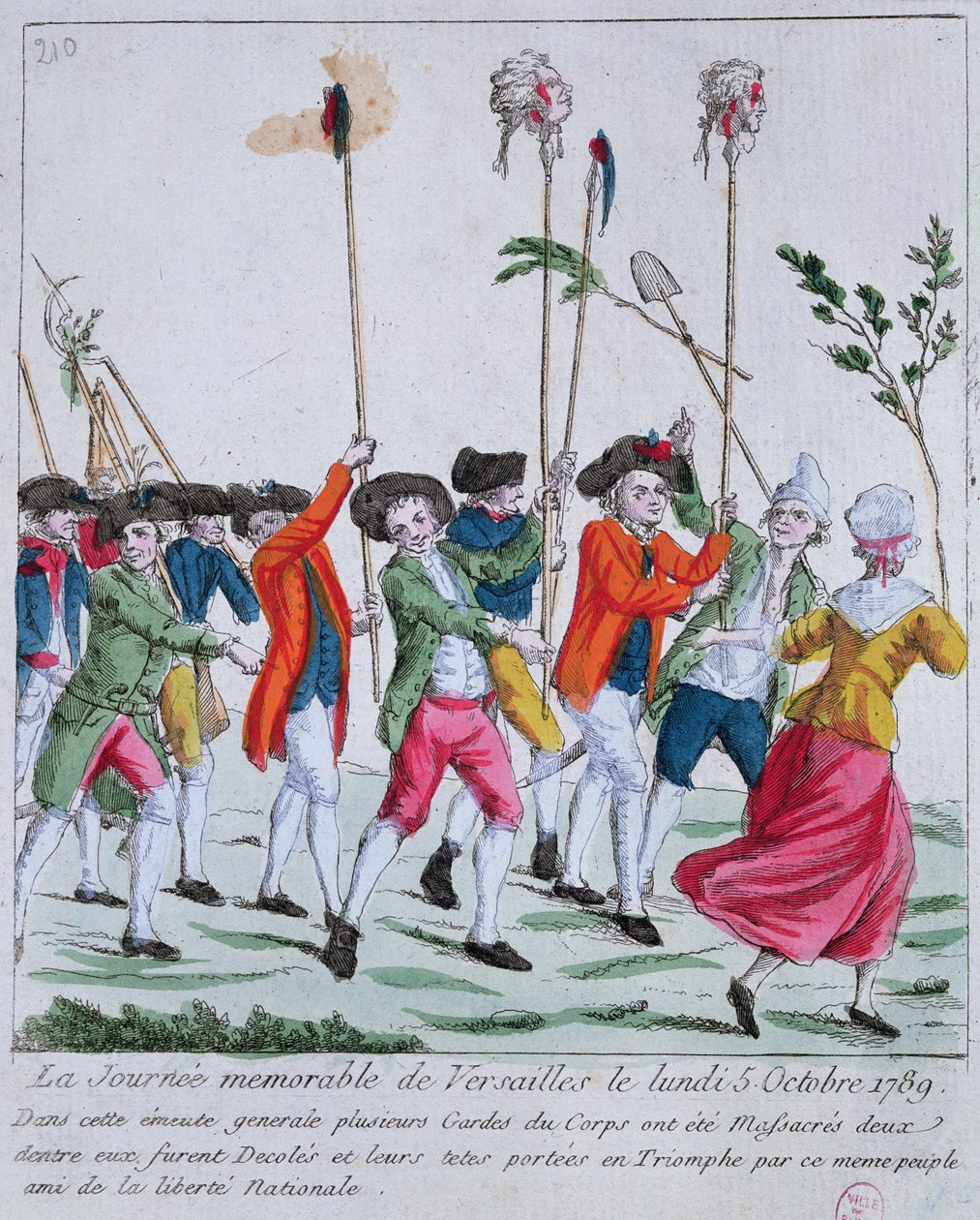 Les têtes de deux gardes du roi tués le 5 octobre 1789 à Versailles par la foule parisienne sont portées en triomphe à Paris - French School