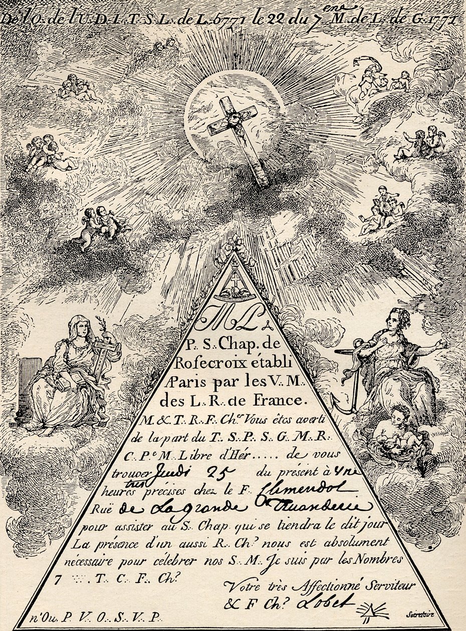 Invitation du chapitre français des francs-maçons, 1771, de 
