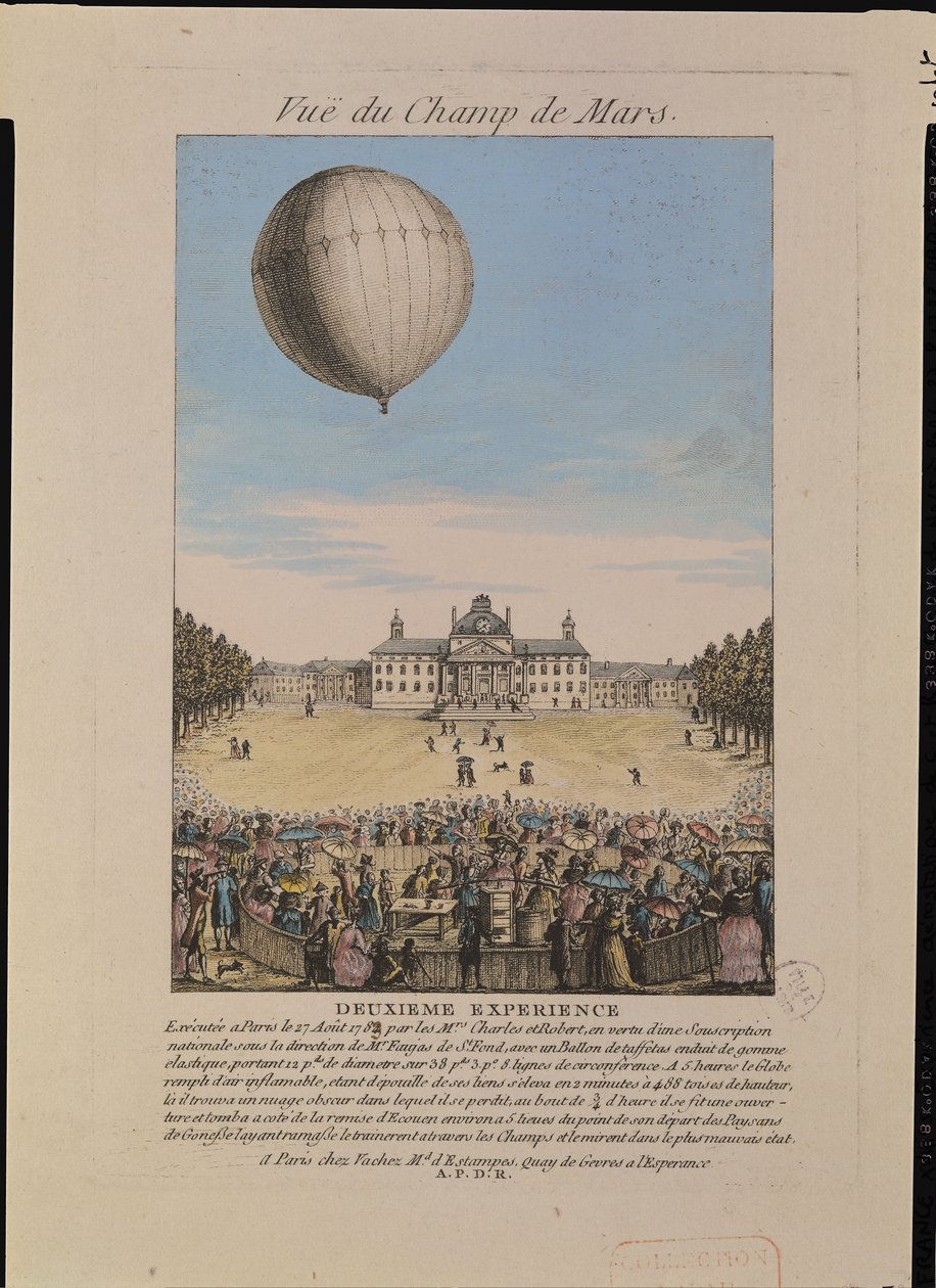 Jacques Alexandre César Charles (1746-1823) et Nicolas Louis Robert (1761-1828) au Champ de Mars à Paris, 27 août 1783 - French School