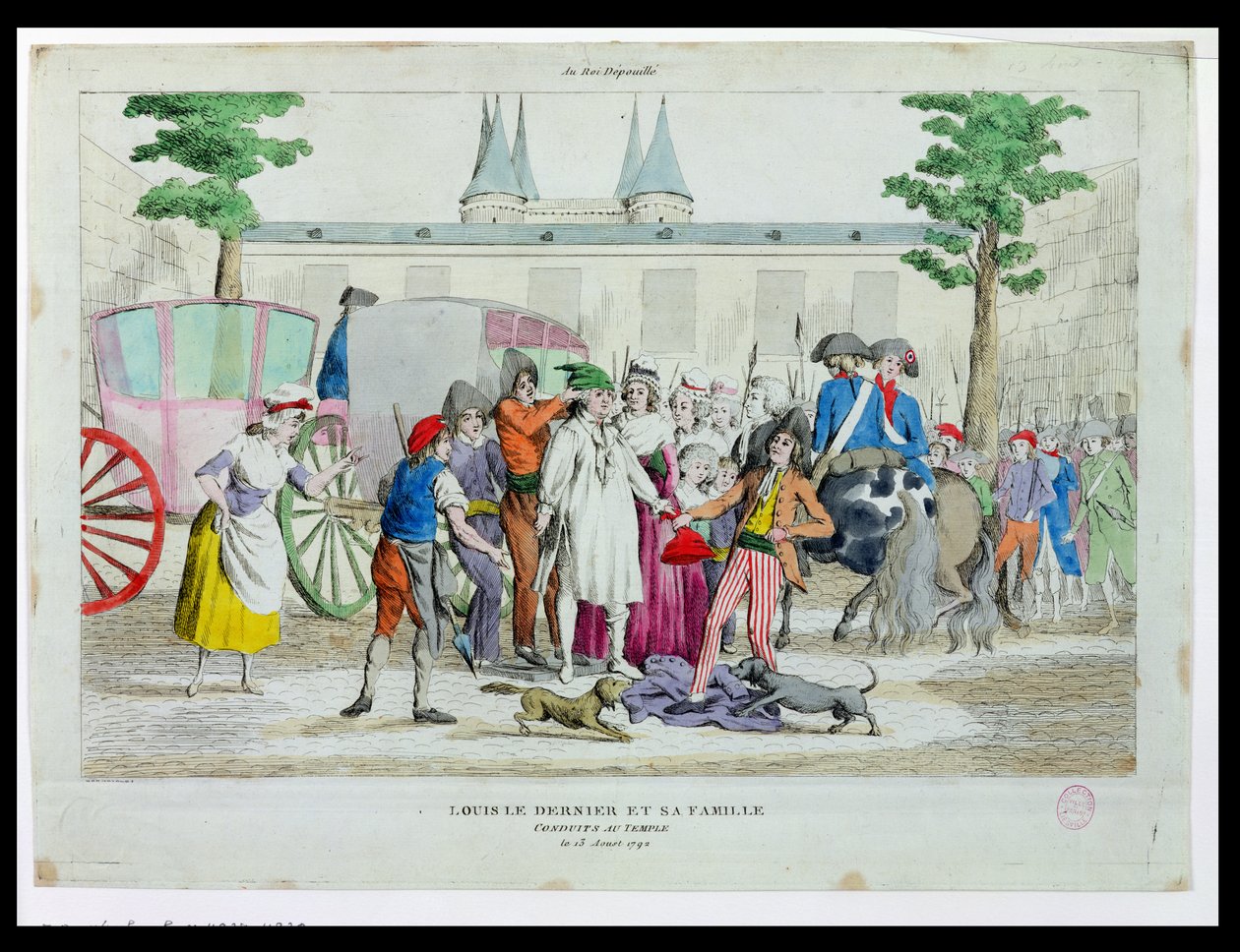 Louis XVI (1754-93) et sa famille emmenés au Temple, 13 août 1792 - French School