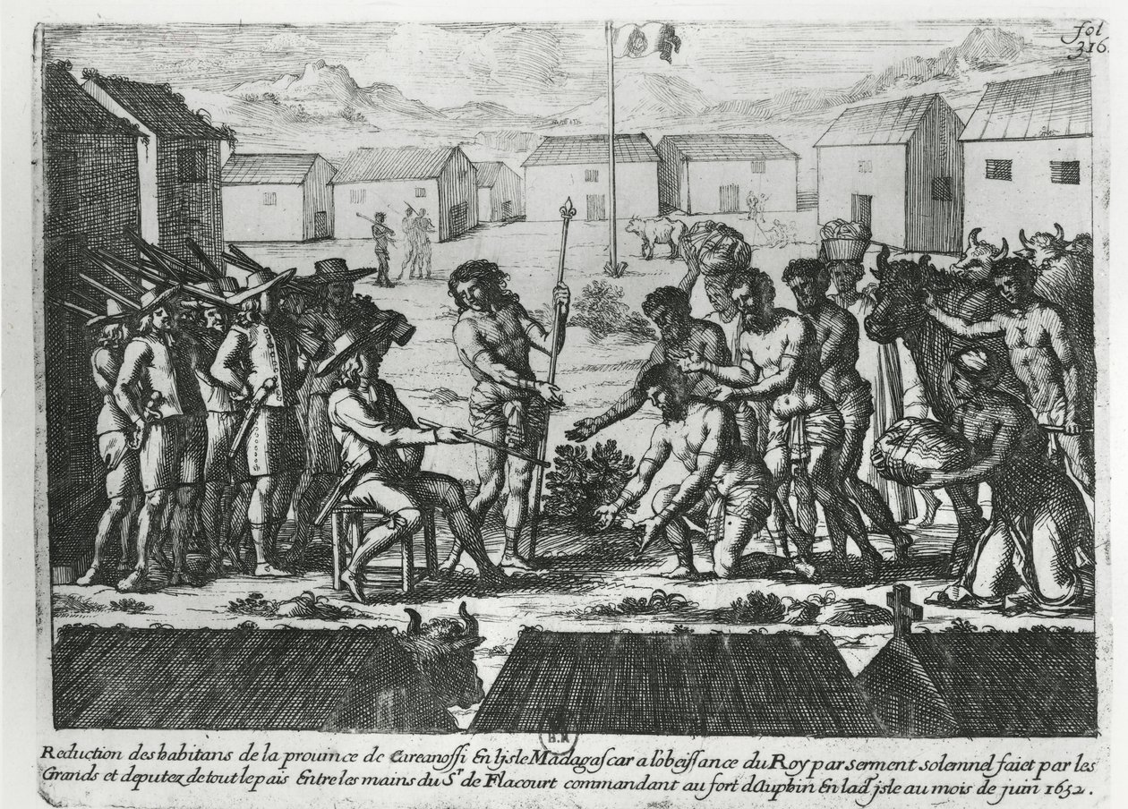 Madagascar se soumettant à Étienne Flacourt (1607-60) 1652 - French School