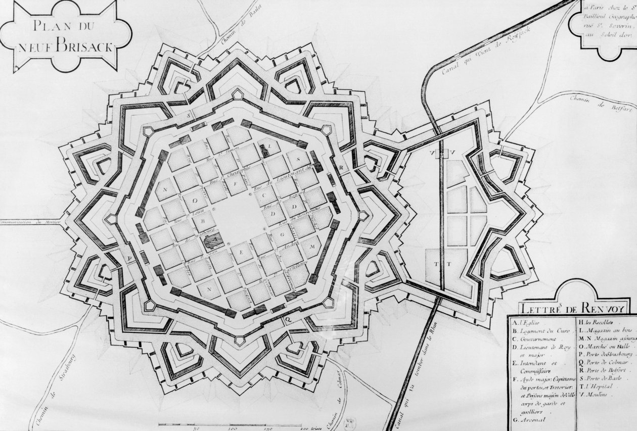 Carte et fortifications de Neuf-Brisach - French School