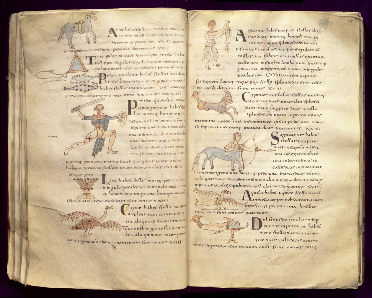 Ms 422 Fol.27v et 29v Chemin de la lune à travers les constellations, de 