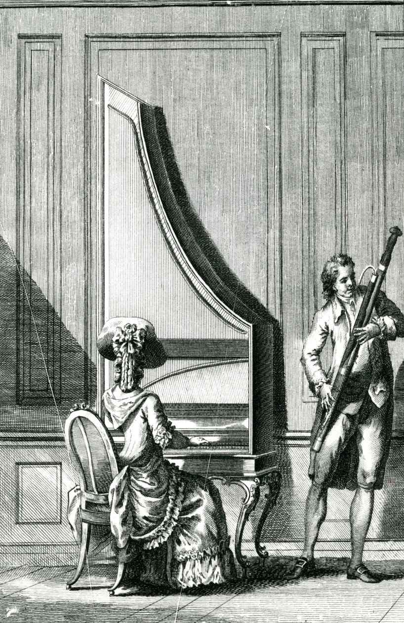 Musiciens jouant du clavicorde droit et du basson - French School