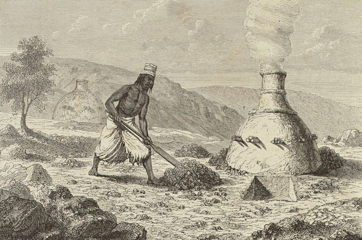 Fonte de minerai de fer indigène à Fouta Djallon, Guinée, années 1850, de 