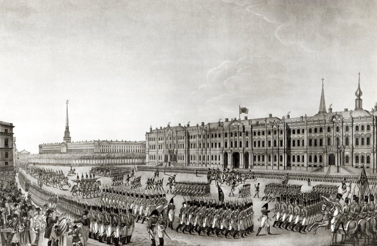 Parade devant le palais impérial, Saint-Pétersbourg, 1812 - French School