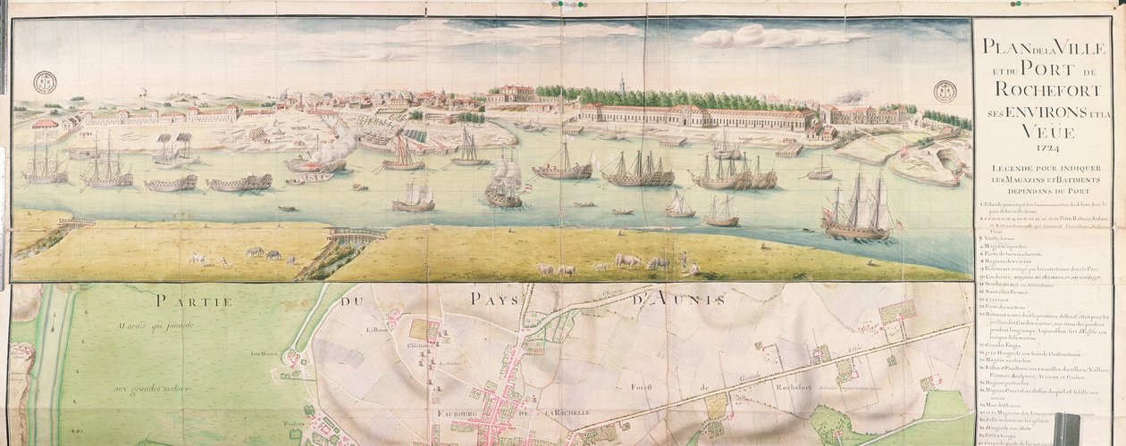 Plan de la ville et du port de Rochefort, 1724 - French School