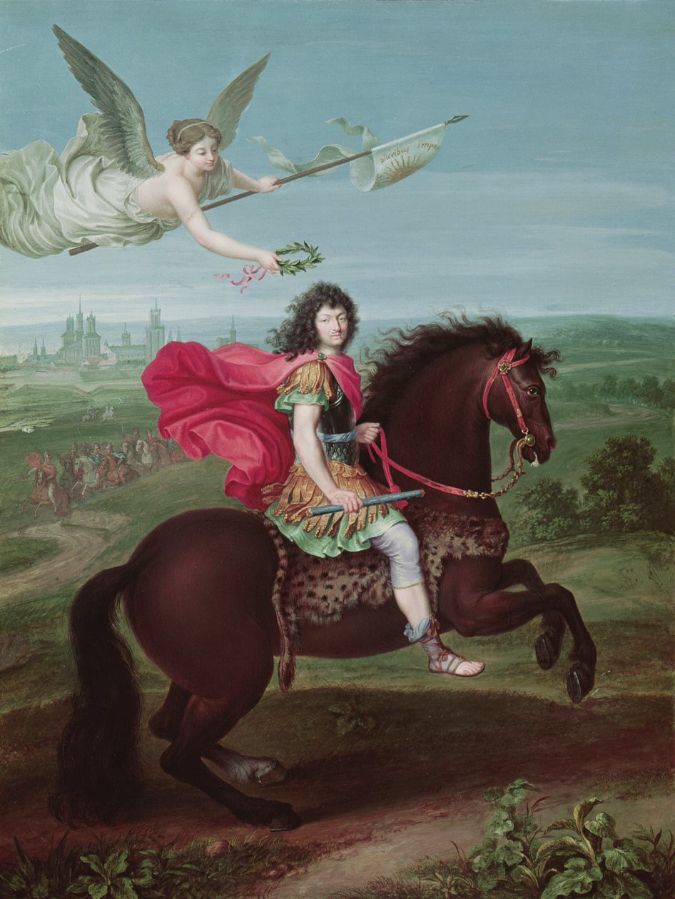 Portrait de Louis XIV (1638-1715), frontispice pour un livre de cartes de campagnes militaires - French School