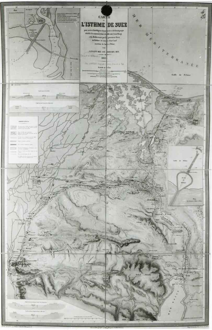Carte préparatoire du canal de Suez, 1855 - French School