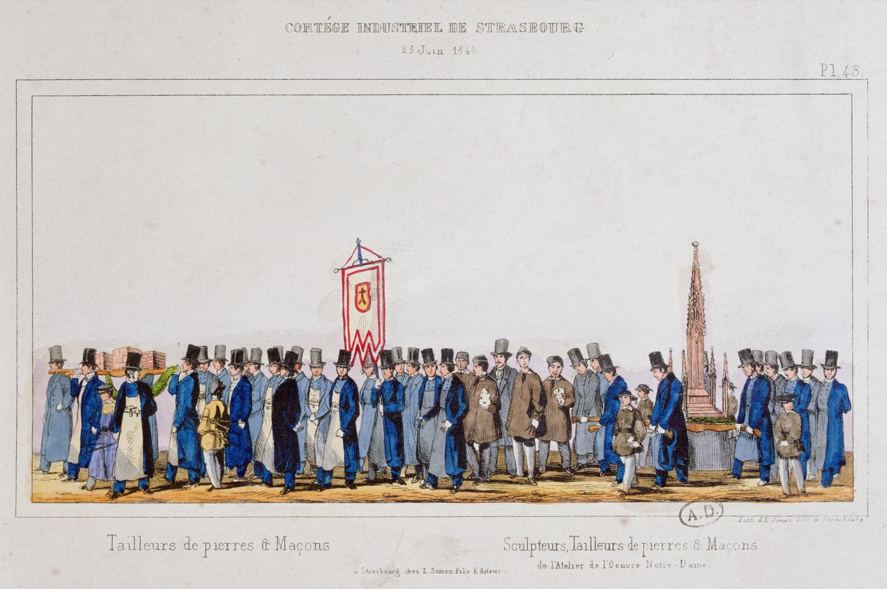Procession des tailleurs de pierre et des maçons à Strasbourg, 25 juin 1840 - French School
