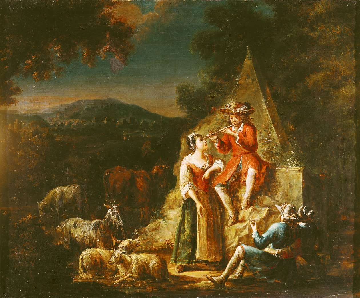Berger jouant de la flûte - French School