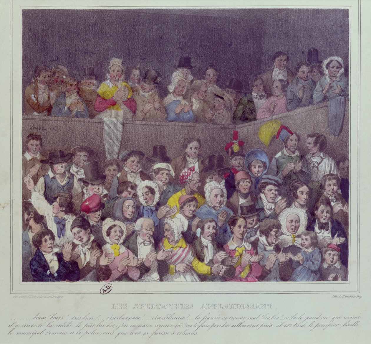 Spectateurs applaudissant au théâtre, 1837 - French School