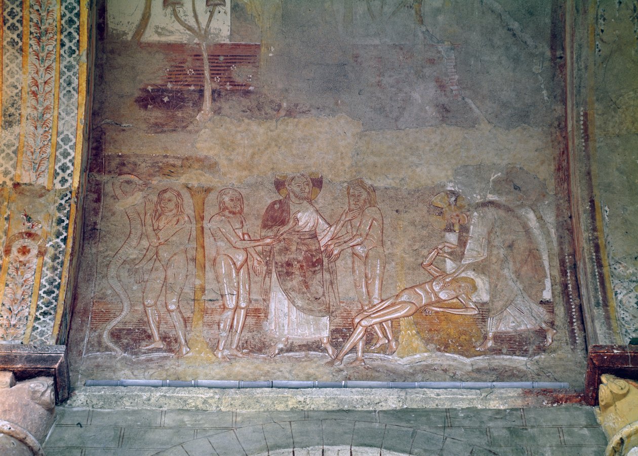 La Création de la Femme et Ève et le Serpent, (détail) de la voûte de la nef, c.1100 - French School