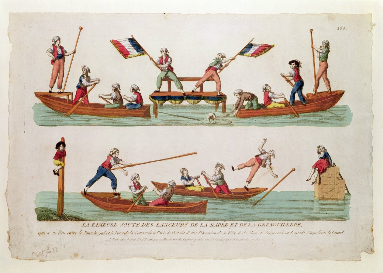 Le célèbre tournoi entre les lanciers de la Rapee et la Grenouillère qui a eu lieu entre le Pont Royal et le Pont de la Concorde, 15 août 1807 - French School